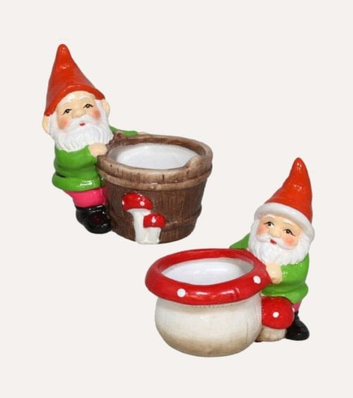 Figura Decorativa Gnomo Recolector de Terracota