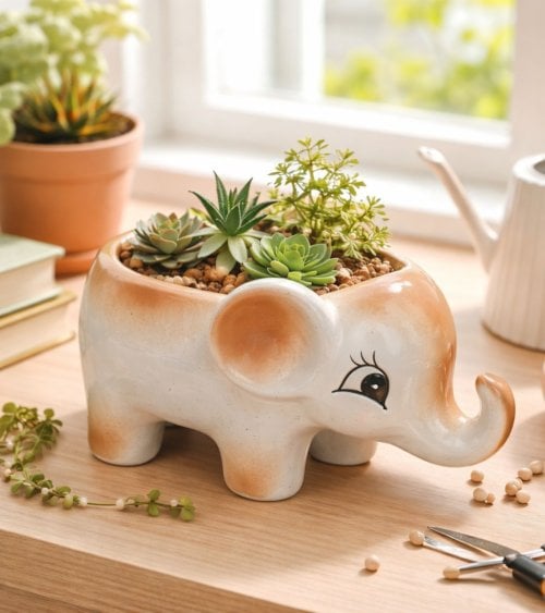 Maceta Decorativa Elefante de Porcelana