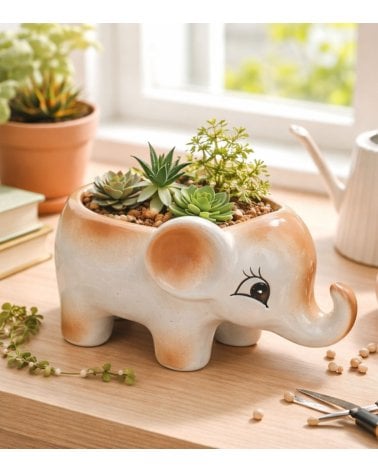 Maceta Decorativa Elefante de Porcelana