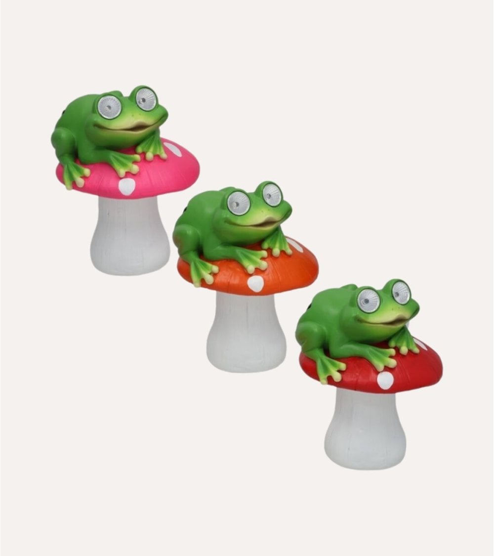 Figura Decorativa Rana con Seta Luz Solar de Resina