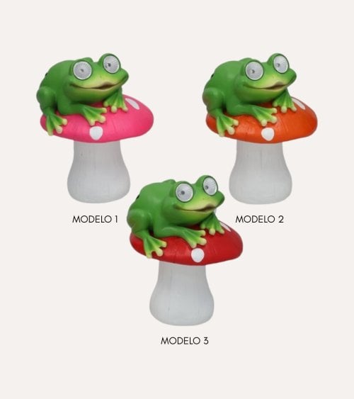 Figura Decorativa Rana con Seta Luz Solar de Resina