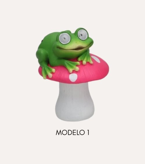 Figura Decorativa Rana con Seta Luz Solar de Resina
