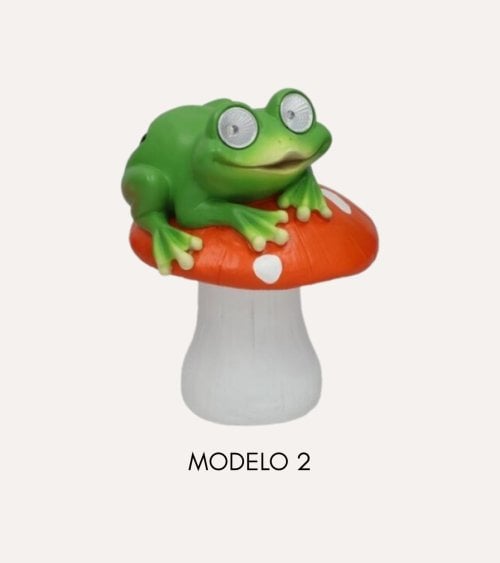 Figura Decorativa Rana con Seta Luz Solar de Resina