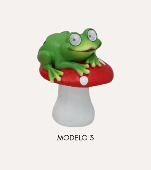 Figura Decorativa Rana con Seta Luz Solar de Resina