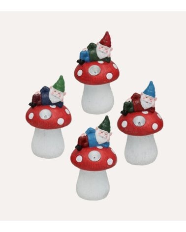 Figura Decorativa Gnomo con Seta Luz Solar de Cemento