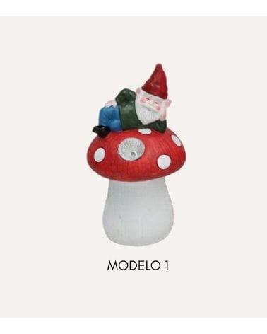 Figura Decorativa Gnomo con Seta Luz Solar de Cemento