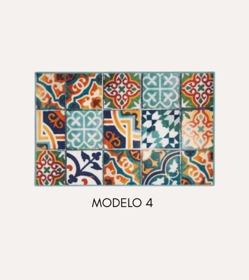 Alfombra Estampada Estilo Azulejo de Nylon