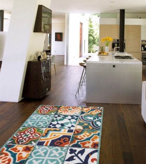 Alfombra Estampada Estilo Azulejo de Nylon