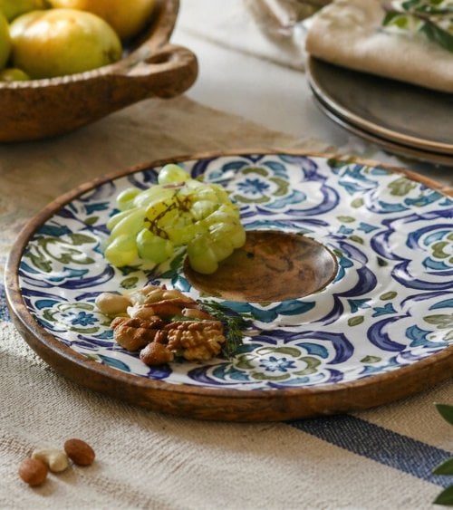 Bandeja Decorativa Sintra Redonda de Madera de Mango