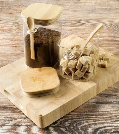 Tarro con Cucharrila y Tapa de Borosilicato y Bambú