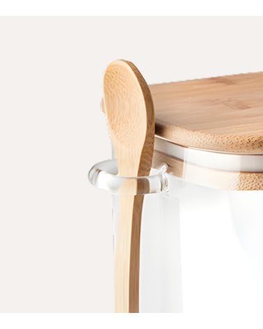 Tarro con Cucharrila y Tapa de Borosilicato y Bambú