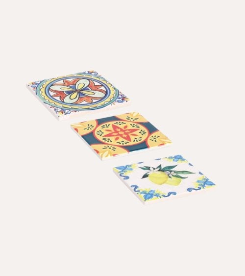 Posavasos Andreia Cuadrado de Cerámica y Base de Corcho