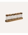 Set de 6 Botes para Especias de Cristal con Tapa y Bandeja de Madera de Acacia