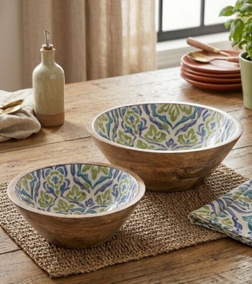 Ensaladera Sintra con Estampado de Madera de Mango