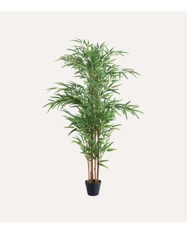 Bambú Decorativa con Tallo Natural y Hojas de PVC