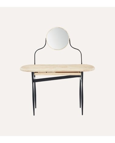 Tocador Moon con Espejo y Cajón de Madera de Roble y Metal
