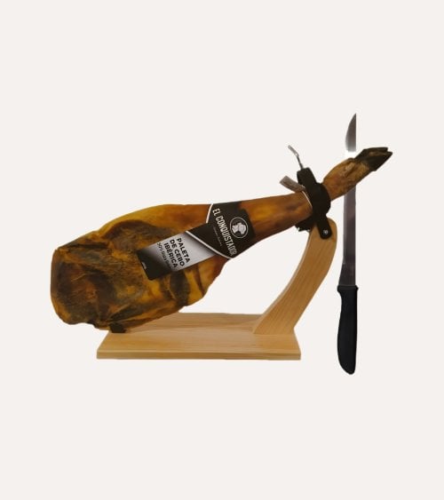 Jamonero Curvado con Cuchillo de Madera de Pino y Acero Inoxidable