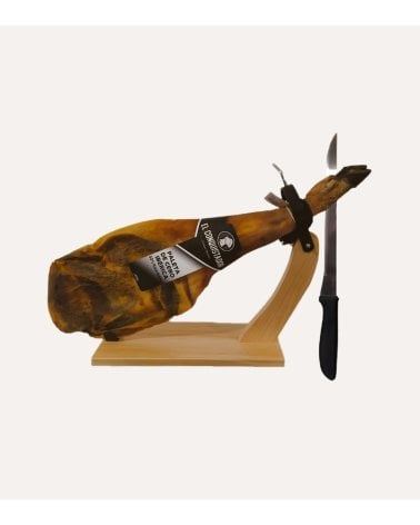 Jamonero Curvado con Cuchillo de Madera de Pino y Acero Inoxidable