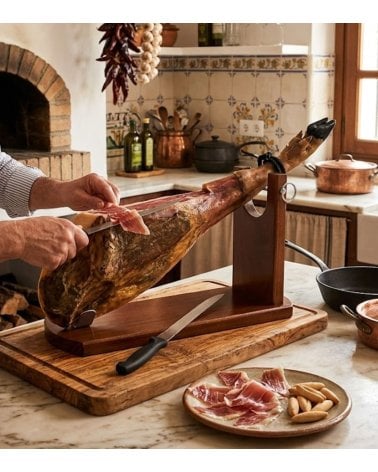 Jamonero Premium con Cuchillo de Madera y Acero Inoxidable