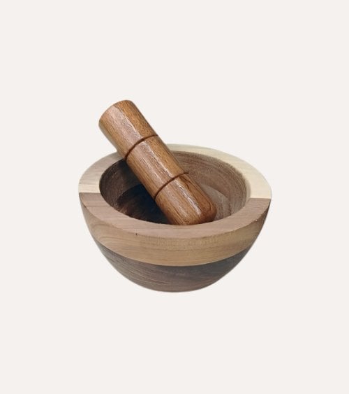 Mortero con Maza de Madera de Acacia