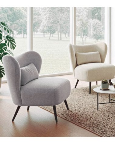 Sillón Orejero Elle con Cojín Lumbar y Patas de Metal