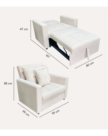 Sillón Cama Divan Corduroy con Respaldo Reclinable