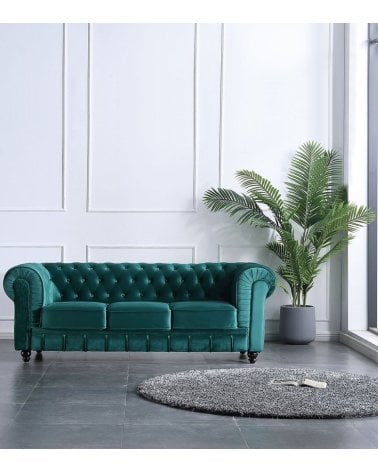 Sofá Chesterfield Velvet de 3 Plazas con Acabado Capitoné