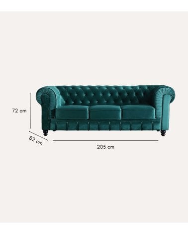 Sofá Chesterfield Velvet de 3 Plazas con Acabado Capitoné