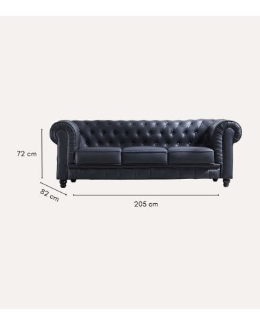 Sofá Chesterfield de 3 Plazas con Símil Piel y Acabado Capitoné
