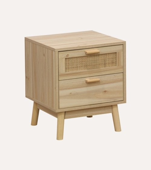 Mesita de Noche Trend con 2 Cajones de Ratan y Madera de Fresno