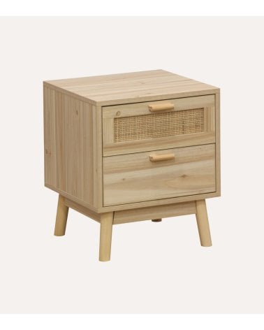 Mesita de Noche Trend con 2 Cajones de Ratan y Madera de Fresno