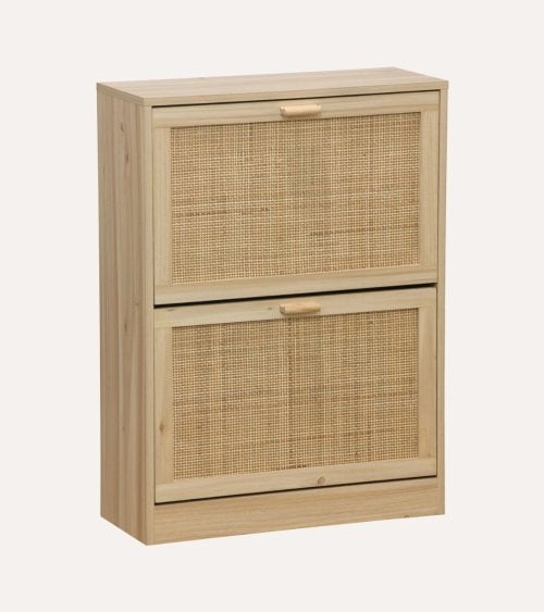 Zapatero Decor con 2 Puertas Abatibles de Ratán y Melamina
