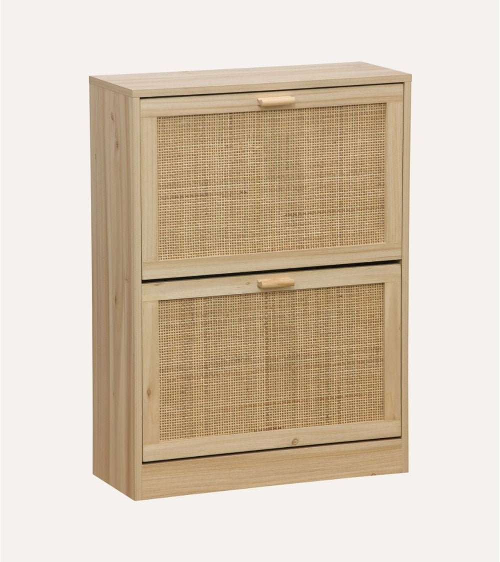 Zapatero Decor con 2 Puertas Abatibles de Ratán y Melamina