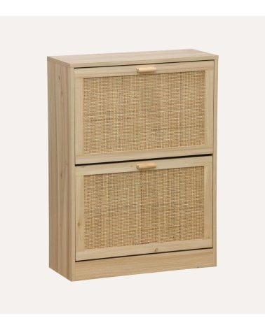 Zapatero Decor con 2 Puertas Abatibles de Ratán y Melamina