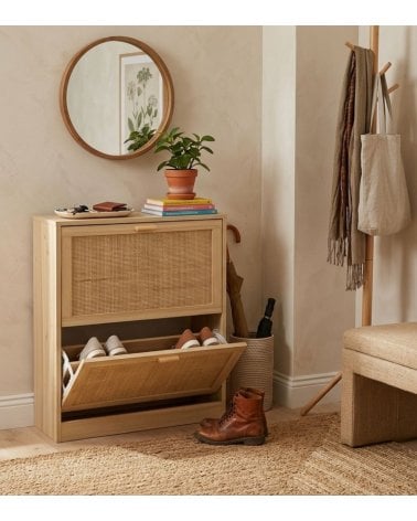 Zapatero Decor con 2 Puertas Abatibles de Ratán y Melamina