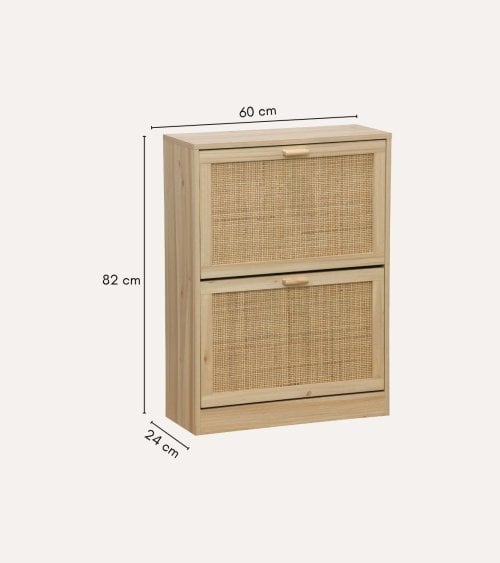 Zapatero Decor con 2 Puertas Abatibles de Ratán y Melamina