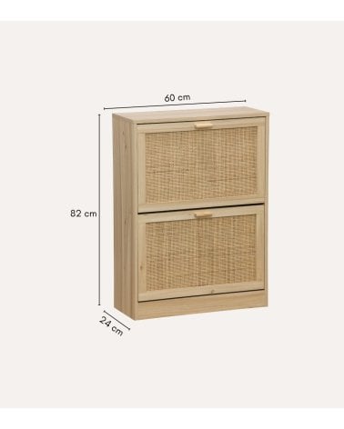 Zapatero Decor con 2 Puertas Abatibles de Ratán y Melamina