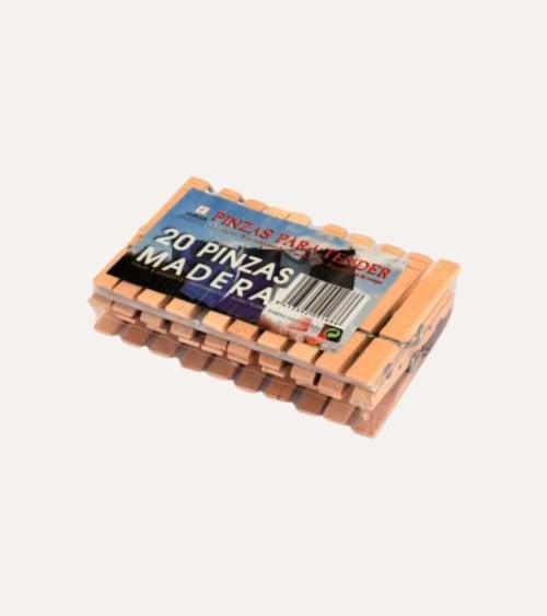 Set de 20 Pinzas para Colgar Ropa de Madera