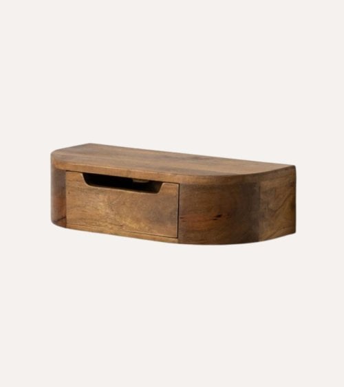 Mesita de Noche Colgante Redondeada de Madera de Mango
