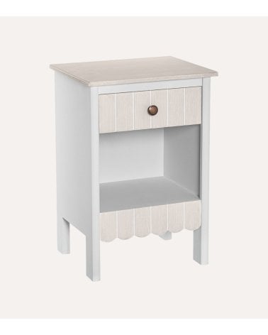 Mesita de Noche con Cajón a Rayas de Madera de Pino