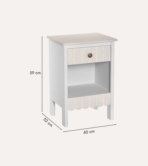 Mesita de Noche con Cajón a Rayas de Madera de Pino
