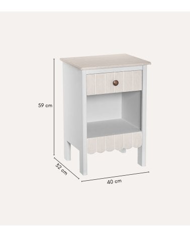 Mesita de Noche con Cajón a Rayas de Madera de Pino