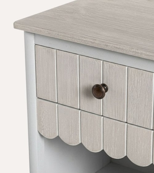 Mesita de Noche con Cajón a Rayas de Madera de Pino