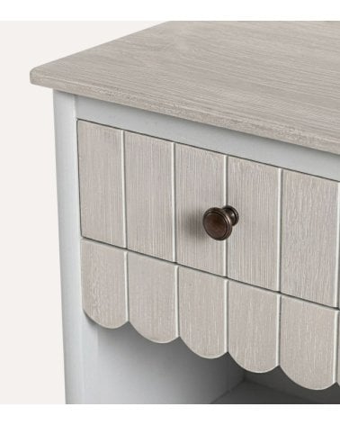 Mesita de Noche con Cajón a Rayas de Madera de Pino