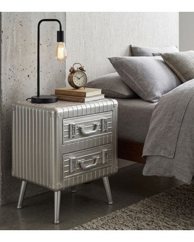 Mesita de Noche Industrial Estilo Maleta de MDF y Metal