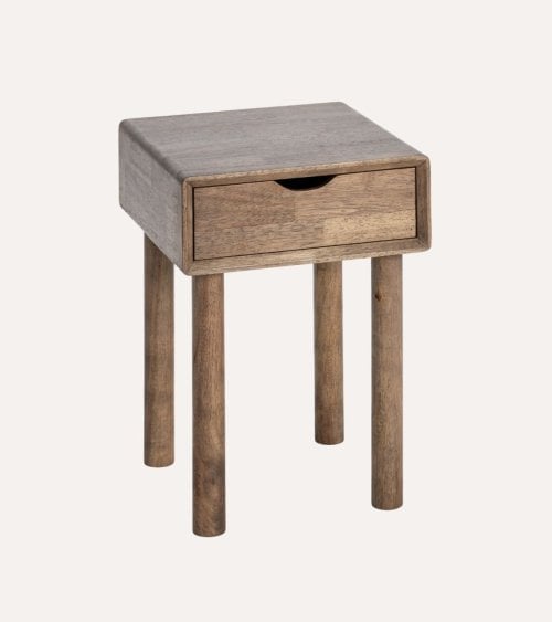 Mesita de Noche Alta con Tirador de Madera de Caucho