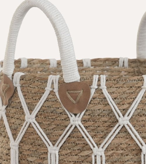 Cesta Natural con Patron de Fibra y Algodón