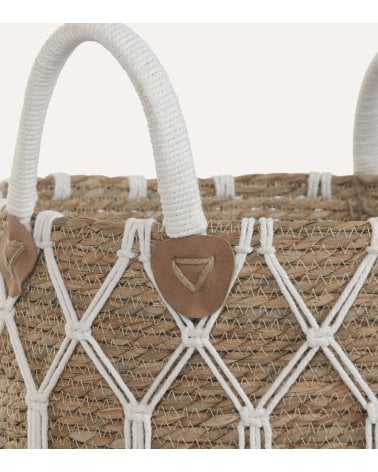 Cesta Natural con Patron de Fibra y Algodón