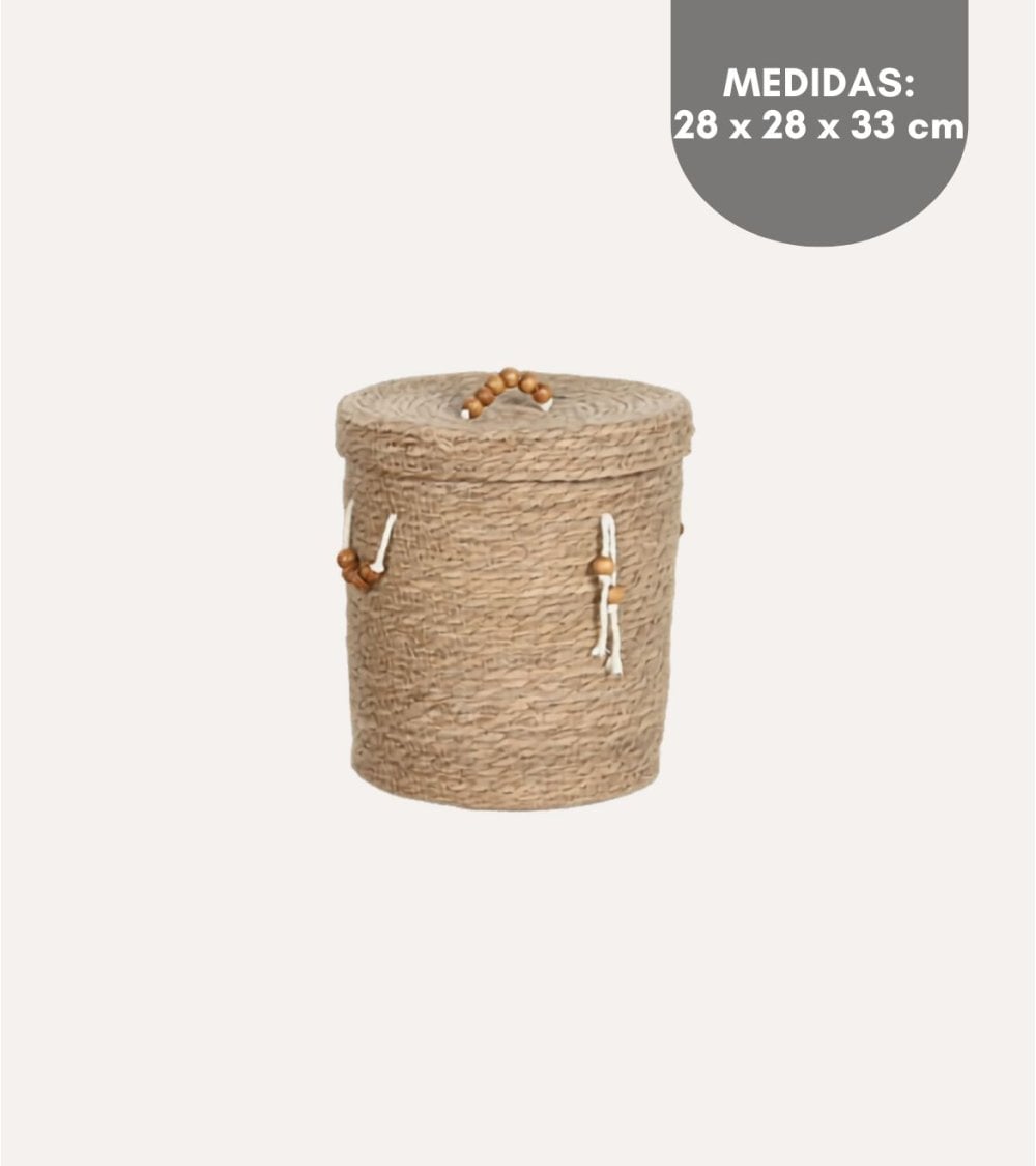 Cesta Natural con Tapa y Asas de Fibra