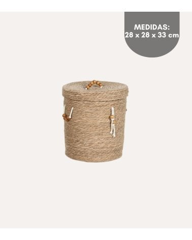 Cesta Natural con Tapa y Asas de Fibra